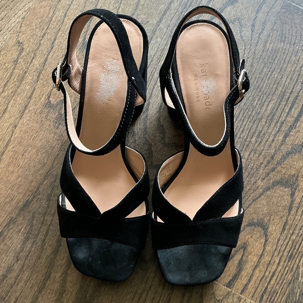 kate spade Black Suede Platform Block Heel Sandals - Picture 2 of 8